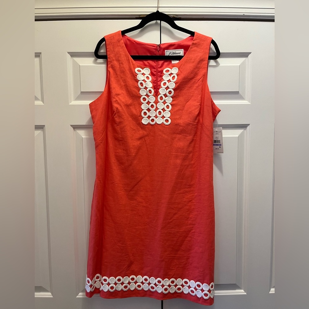 J Howard NWT orange dress with geometric embroidery.